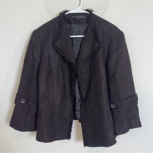 Lafayette 148 New York Black tweed blazer open front Jacket